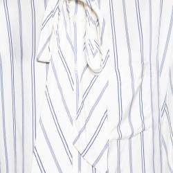 Pre Owned Balenciaga Off-White Striped Silk Logo Printed Oversized Shirt XS