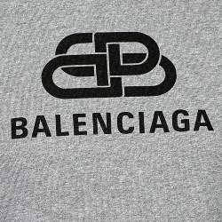 Pre Owned Balenciaga Grey Logo Printed Cotton Short Sleeve T-Shirt S
