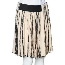Balenciaga Ecru Silk Fray Detail Pleated Mini Skirt M