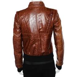 Pre Owned جاكت بالنسياغا سحاب أمامي جلد بني مقاس صغير