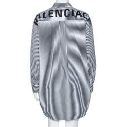 Pre Owned Balenciaga Black Striped Cotton Neck Tie Detail Oversized Shirt S 
