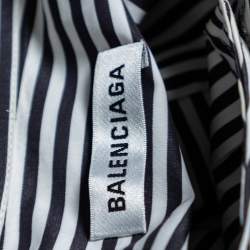 Pre Owned Balenciaga Black Striped Cotton Neck Tie Detail Oversized Shirt S 