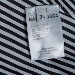 Pre Owned Balenciaga Black Striped Cotton Neck Tie Detail Oversized Shirt S 