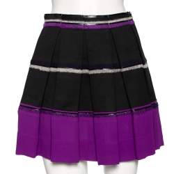Balenciaga Black Synthetic & Silk Trimmed Pleated Mini Skirt S