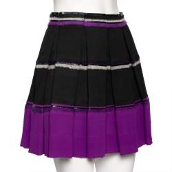 Balenciaga Black Synthetic & Silk Trimmed Pleated Mini Skirt S