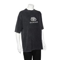 Balenciaga Charcoal Grey Cotton Knit Oversized Crewneck T-Shirt M