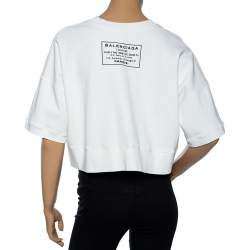 Pre Owned Balenciaga Off White Cotton Oversized Cropped Sweatshirt S