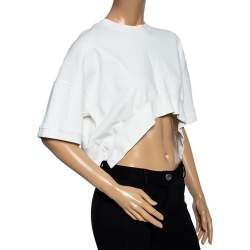 Pre Owned Balenciaga Off White Cotton Oversized Cropped Sweatshirt S