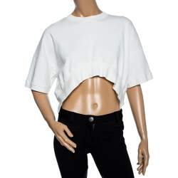 Pre Owned Balenciaga Off White Cotton Oversized Cropped Sweatshirt S