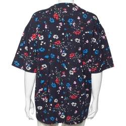 Pre Owned Balenciaga Navy Blue Floral Printed Cotton Oversized Short Sleeve T-Shirt M