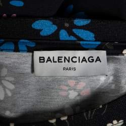 Pre Owned Balenciaga Navy Blue Floral Printed Cotton Oversized Short Sleeve T-Shirt M