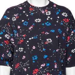 Pre Owned Balenciaga Navy Blue Floral Printed Cotton Oversized Short Sleeve T-Shirt M