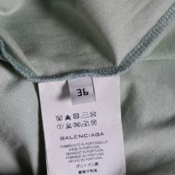 Pre Owned Balenciaga Green Leaf Printed Cotton Drop Armhole T-shirt S