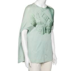 Pre Owned Balenciaga Green Leaf Printed Cotton Drop Armhole T-shirt S