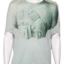 Pre Owned Balenciaga Green Leaf Printed Cotton Drop Armhole T-shirt S