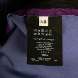 Pre Owned Balenciaga Purple Lambskin Leather Rib Knit Trimmed Skirt M