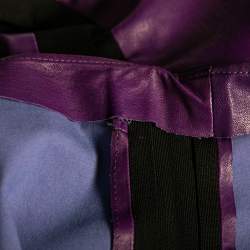 Pre Owned Balenciaga Purple Lambskin Leather Rib Knit Trimmed Skirt M