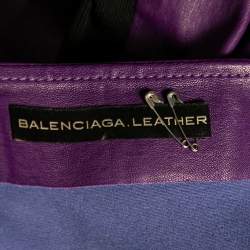Pre Owned Balenciaga Purple Lambskin Leather Rib Knit Trimmed Skirt M