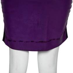 Pre Owned Balenciaga Purple Lambskin Leather Rib Knit Trimmed Skirt M