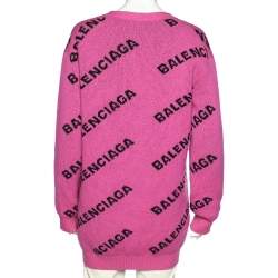 مملوكة مسبقًا Balenciaga Pink Logo Intarsia Knit Long Cardigan S