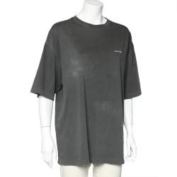 Pre Owned Balenciaga Charcoal Grey Cotton Knit Oversized T-Shirt M
