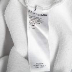 Pre Owned Balenciaga White Cotton Logo Printed Long Sleeve Hoodie L
