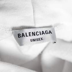 Pre Owned Balenciaga White Cotton Logo Printed Long Sleeve Hoodie L