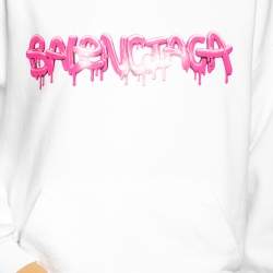 Pre Owned Balenciaga White Cotton Logo Printed Long Sleeve Hoodie L