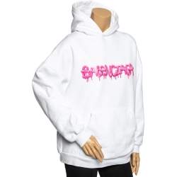 Pre Owned Balenciaga White Cotton Logo Printed Long Sleeve Hoodie L