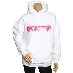 Pre Owned Balenciaga White Cotton Logo Printed Long Sleeve Hoodie L