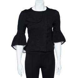 Pre Owned Balenciaga Black Wool Knit Ruffle Sleeve Jacket M