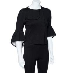 مملوكة مسبقًا جاكيت بالنسياغا تريكو صوف أسود بأكمام مكشكشة مقاس متوسط - ميديوم