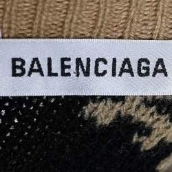 Pre Owned Balenciaga Caramel Brown Allover Logo Wool Oversized Sweater S