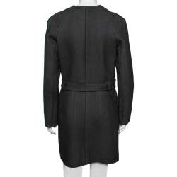 Pre Owned Balenciaga Charcoal Grey Wool, Blend Overlay Detail Belted Mini Dress M