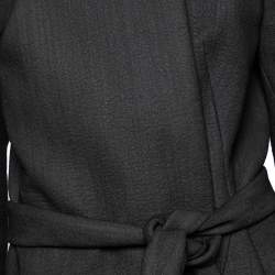 Pre Owned Balenciaga Charcoal Grey Wool, Blend Overlay Detail Belted Mini Dress M