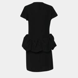 Pre Owned Balenciaga Black Crepe Ruffled Detail Midi Dress M