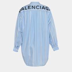 Pre Owned Balenciaga Blue Striped Cotton Oversized Shirt M