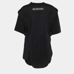 Pre Owned Balenciaga Black Jersey & Neoprene Car Mat T-Shirt M