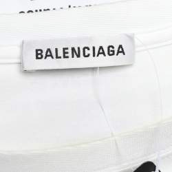 Pre Owned Balenciaga White Retro Print Cotton Jersey T-Shirt S
