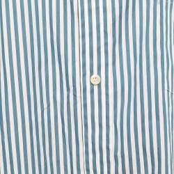 Pre Owned Balenciaga Blue Striped Cotton Logo Printed Oversized Shirt M