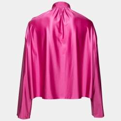 Pre Owned Balenciaga Pink Satin Strangled Choker Collar Boxy Blouse M
