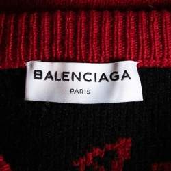 Pre Owned Balenciaga Burgundy Wool Allover Logo V Neck Oversized Sweater L