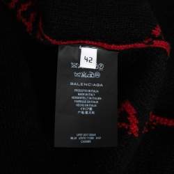 Pre Owned Balenciaga Burgundy Wool Allover Logo V Neck Oversized Sweater L
