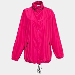 Pre Owned جاكيت بالنسياغا ويندبراكر قماش صناعي وردي مطبوع شعار الماركة كبير الحجم بهودي مقاس صغير (سمول)