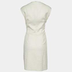 Pre Owned فستان بالنسياغا باريس ساتان ودانتيل أوف وايت بلا أكمام مقاس كبير ( لارج )