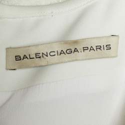 Pre Owned فستان بالنسياغا باريس ساتان ودانتيل أوف وايت بلا أكمام مقاس كبير ( لارج )