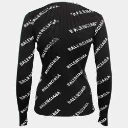 Pre Owned Balenciaga Black Knit Logo Crew Neck Sweater S