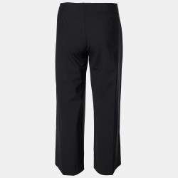 Pre Owned Balenciaga Black Stretch Wool Cropped Wide Leg Trousers L