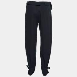 Pre Owned Balenciaga Black Cotton Blend Draped Belted Cuff Trousers M