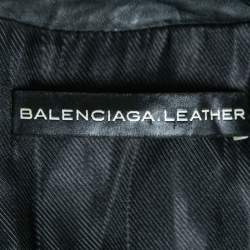Pre Owned Balenciaga Black Leather Quilted Detail Zip Front Biker Jacket L